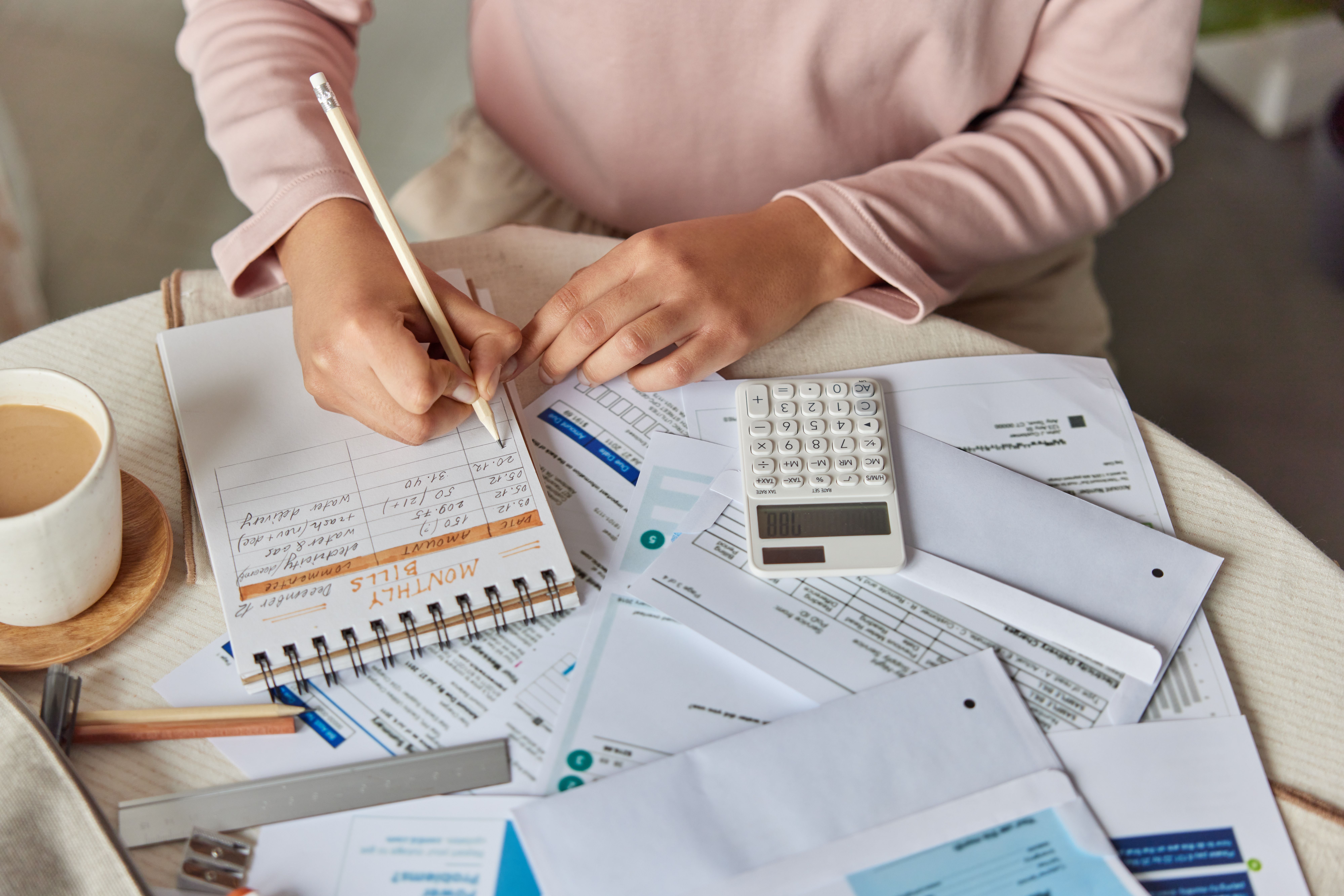 Woman working on household Budget